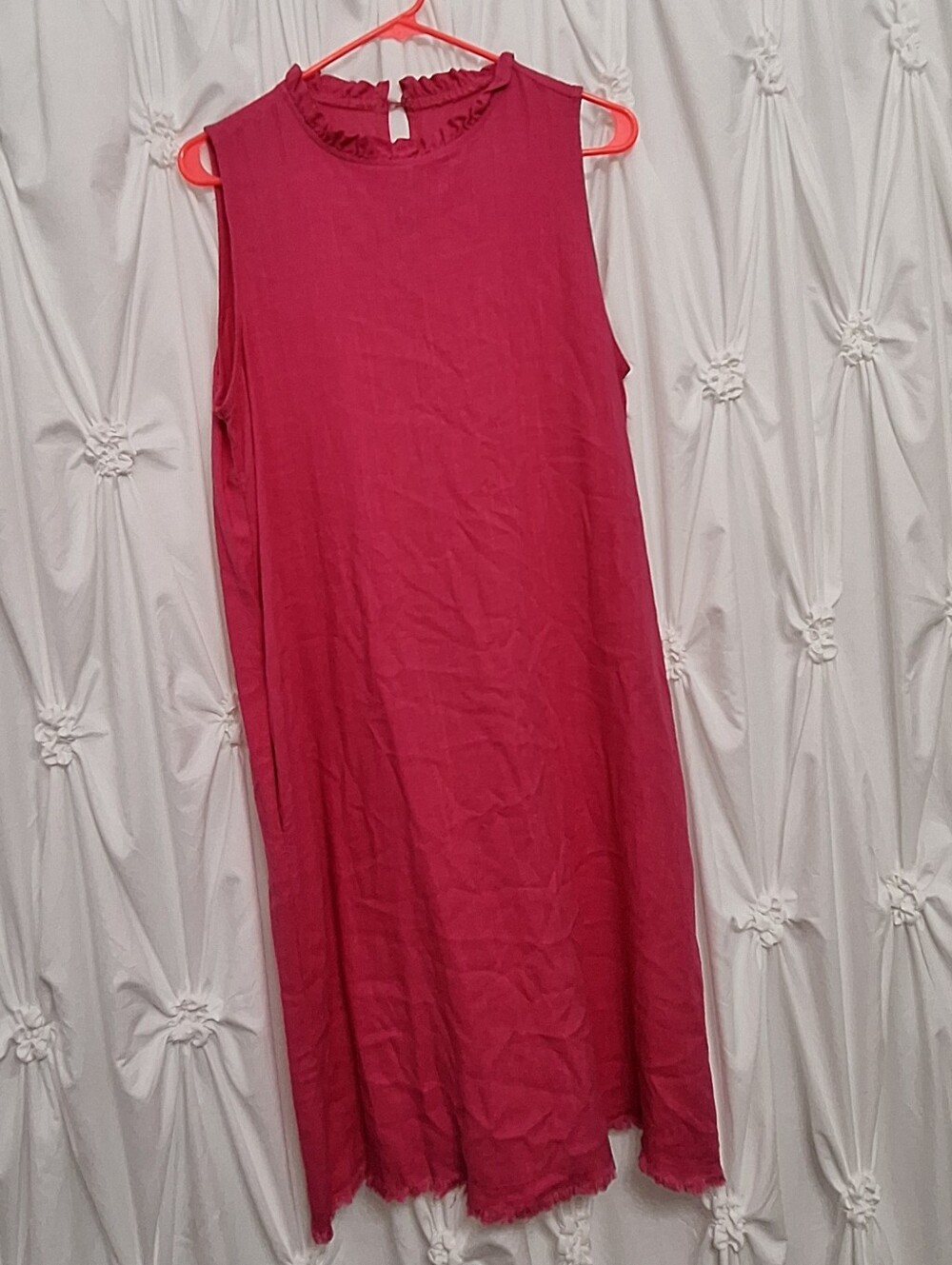 Sleeveless Ruffle Neck Shift Dress - Raspberry Pink